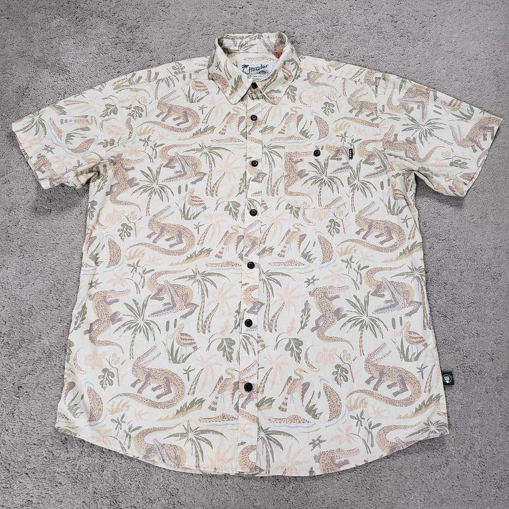 HOWLER BROTHERS Mansfield Shirt Mens Large Lazy Gators AOP Short Sleeve Casual